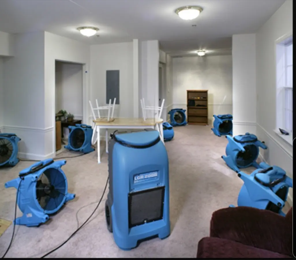 Air movers and dehumidifier setup for Water Damage Restoration in Monahans
